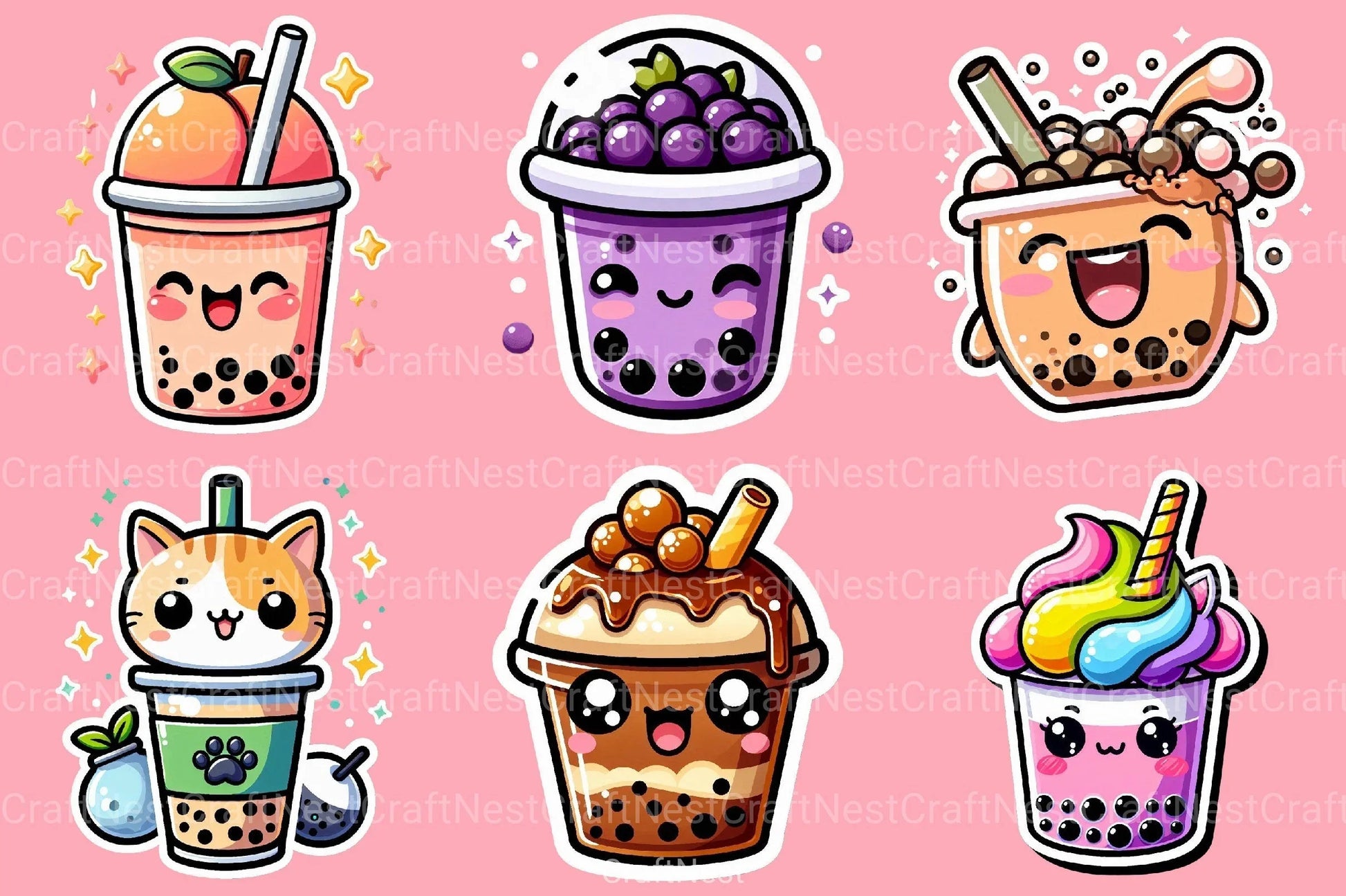 Boba Tea Sticker Clipart Bundle - CraftNest - Digital Crafting and Art