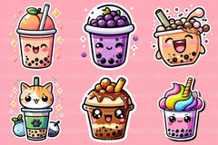 Boba Tea Sticker Clipart Bundle - CraftNest - Digital Crafting and Art