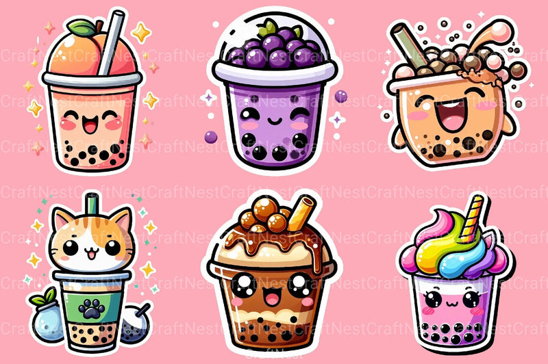 Boba Tea Sticker Clipart Bundle - CraftNest - Digital Crafting and Art
