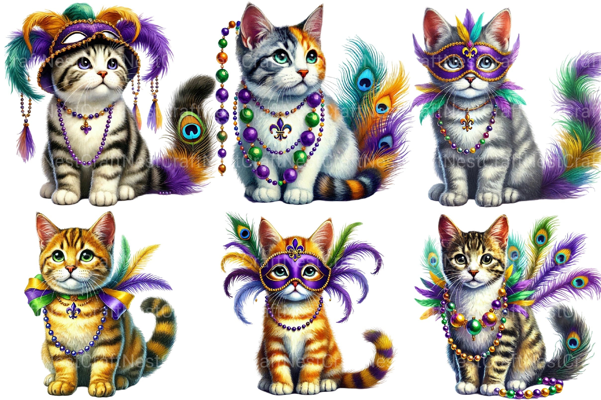 Mardi Gras Cat Clipart Bundle