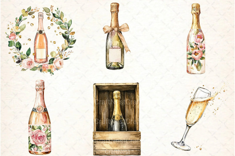 Vintage Champagne Clipart Bundle - CraftNest - Digital Crafting and Art