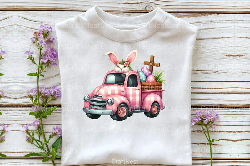 Pink Checkered Truck with Bunny Ears Clipart Bundle 2 - CraftNest - Digital Crafting and Art
