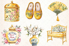 Yellow Chinoiserie Mother's Day Clipart Bundle 3 - CraftNest - Digital Crafting and Art