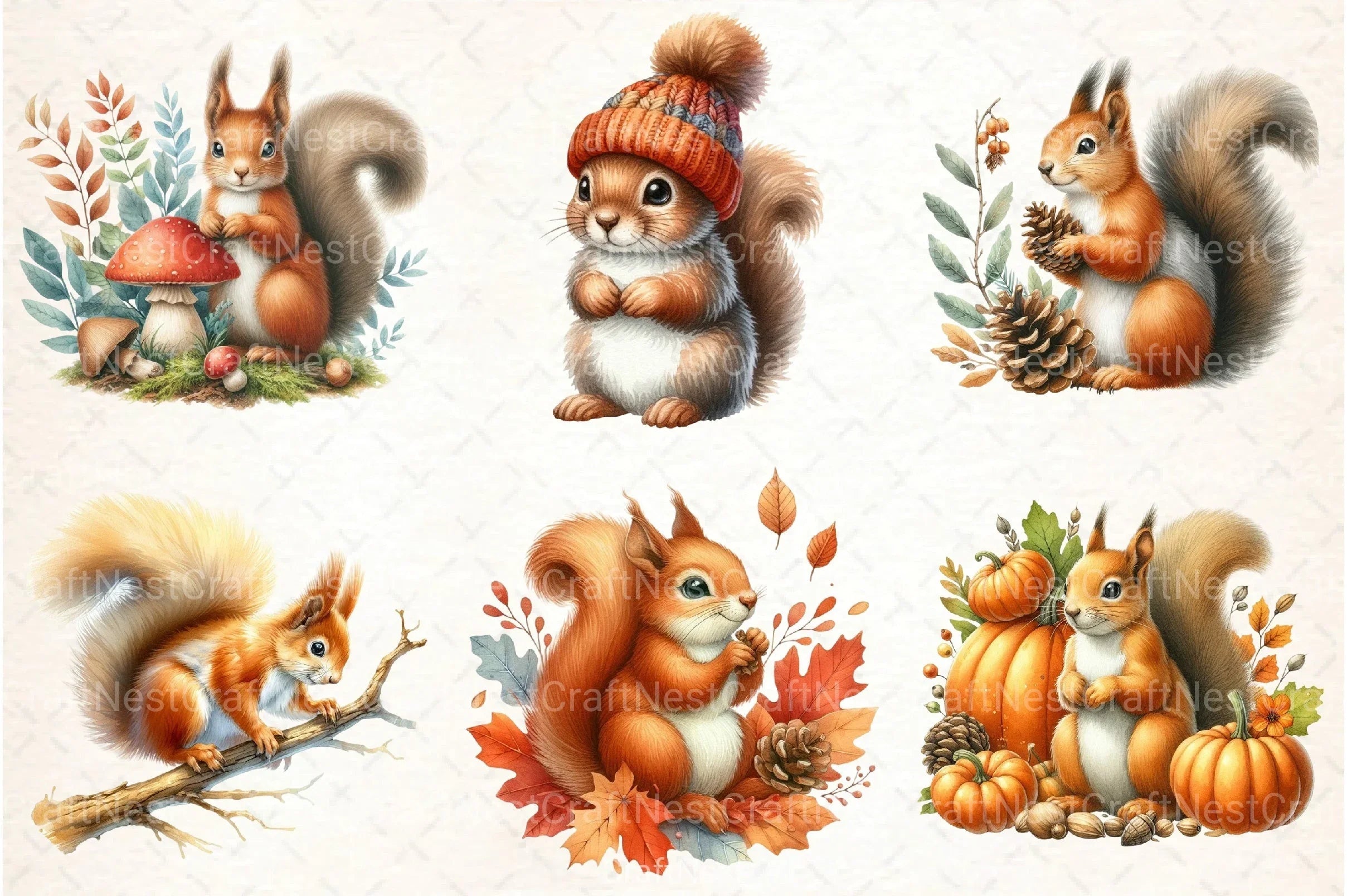 Autumn Squirrel Clipart Bundle 77 - CraftNest - Digital Crafting and Art