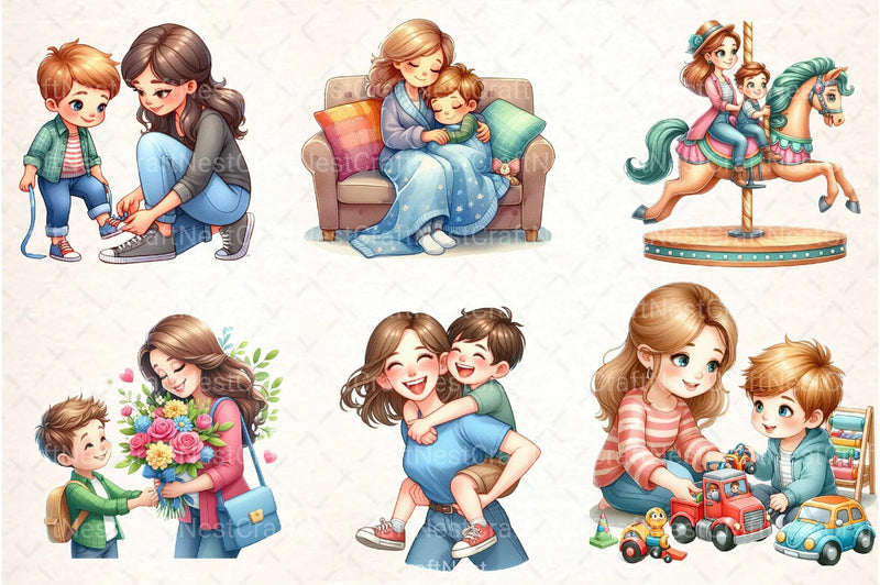Customizable Mom and Sons Clipart Bundle - CraftNest - Digital Crafting and Art