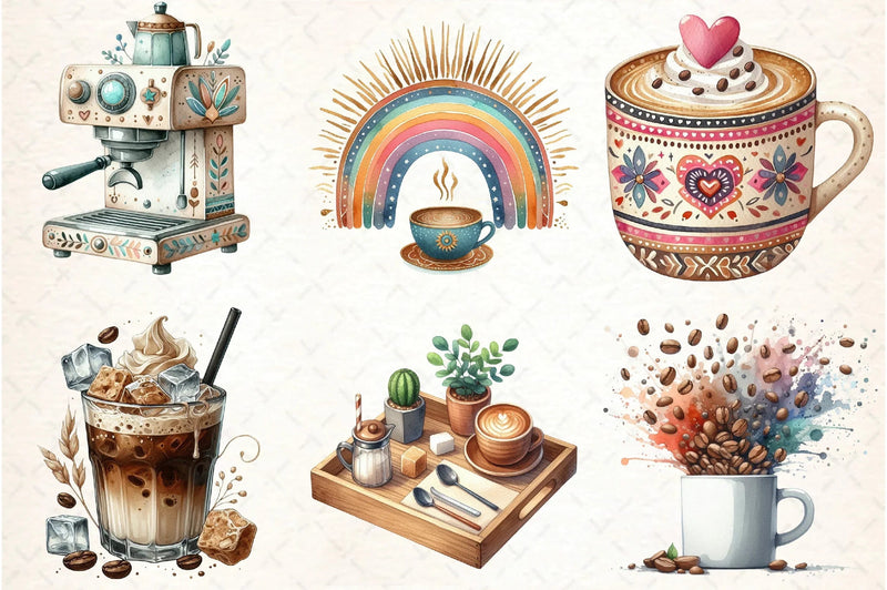 Coffee Lover Boho Clipart Bundle - CraftNest - Digital Crafting and Art