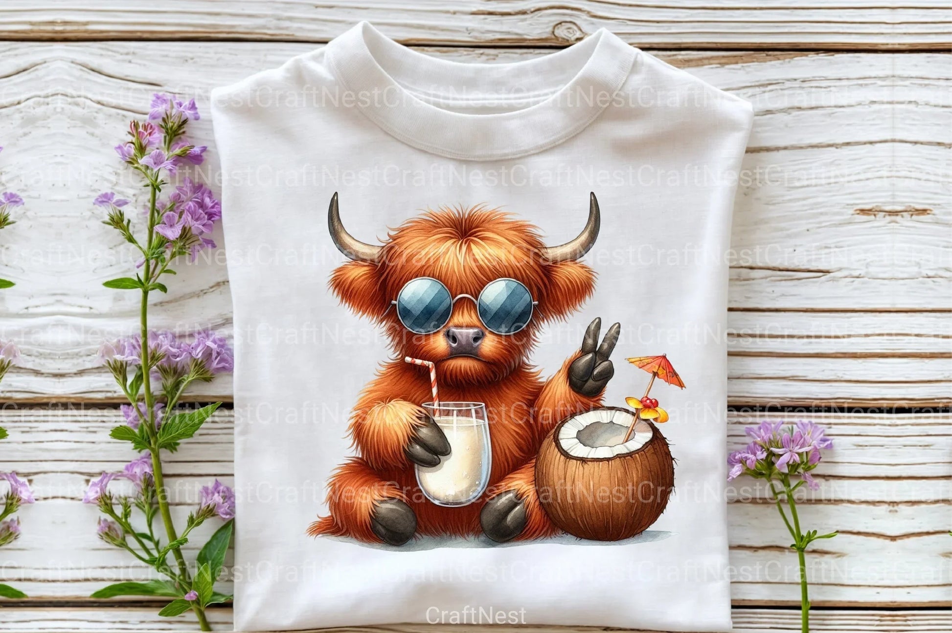 Summer Highland Cow Clipart Bundle 10 - CraftNest - Digital Crafting and Art