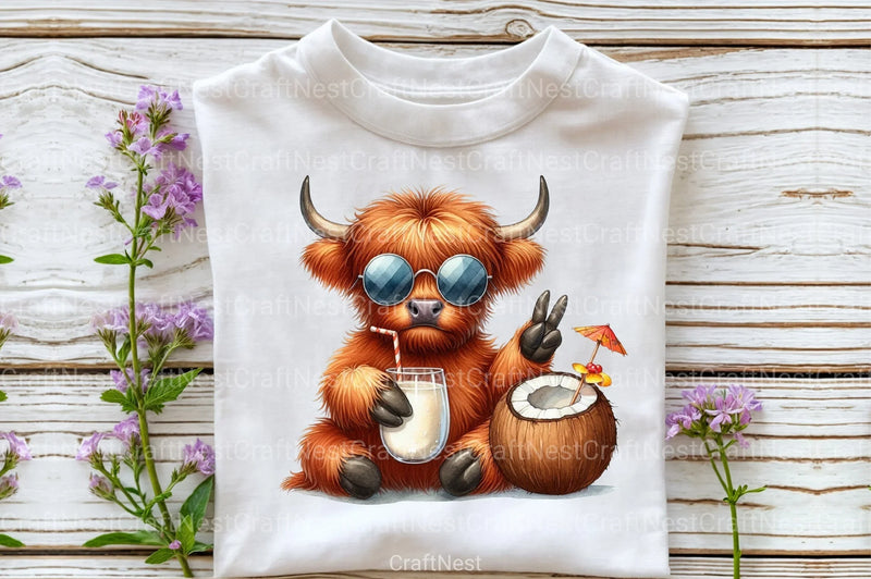 Summer Highland Cow Clipart Bundle 10 - CraftNest - Digital Crafting and Art