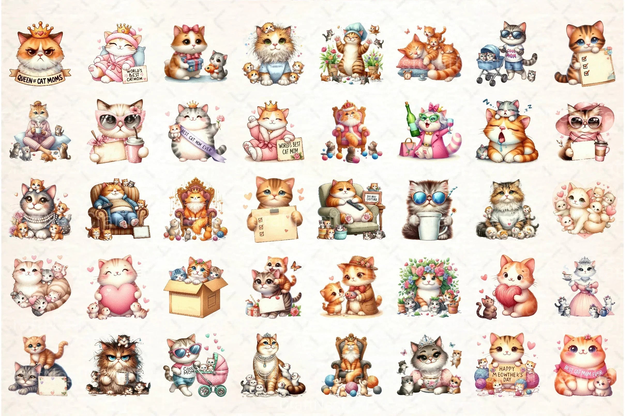 Funny Cat Mother's Day Clipart Bundle - CraftNest - Digital Crafting and Art