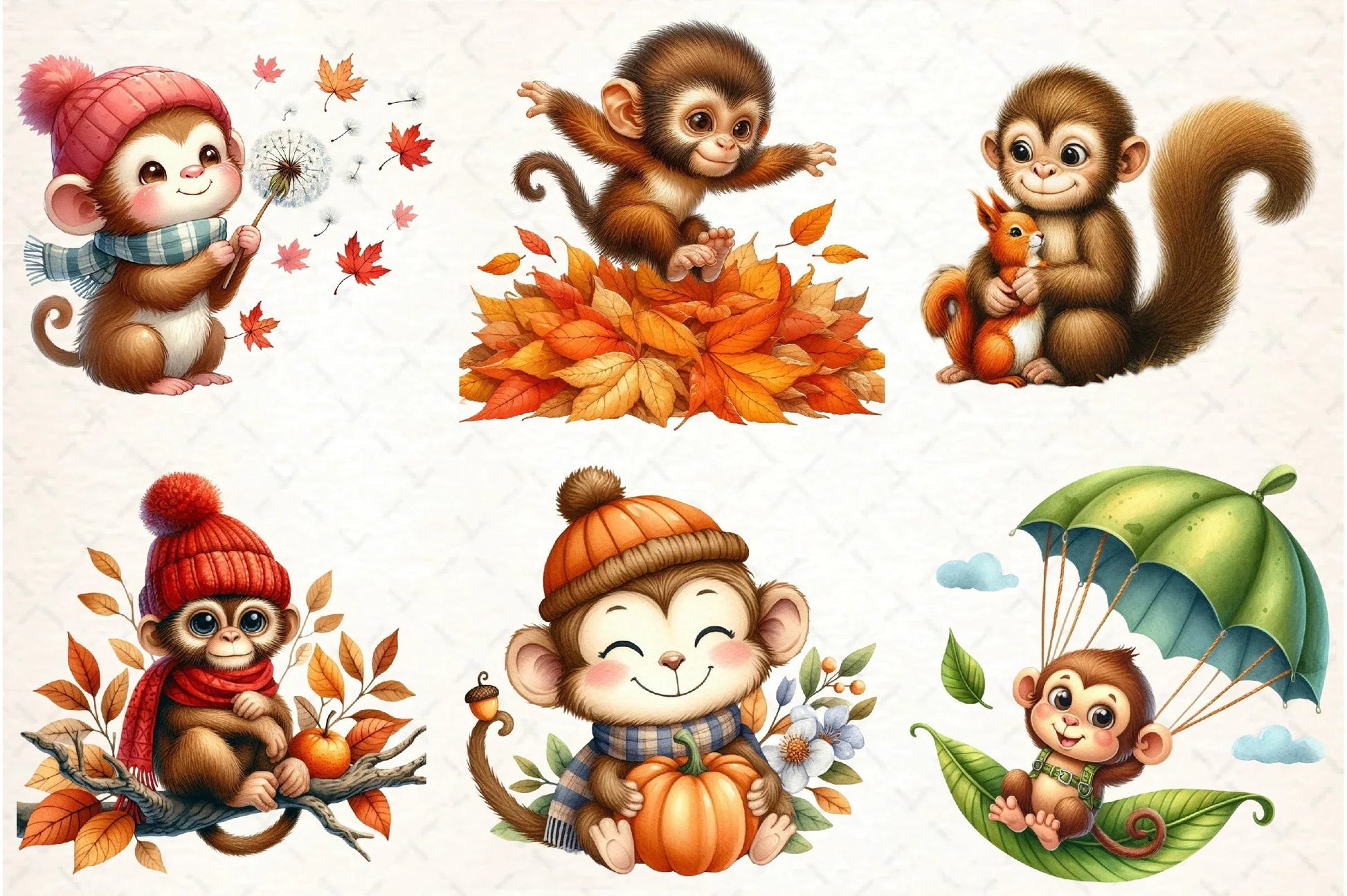 Cute Autumn Monkey Clipart Bundle - CraftNest - Digital Crafting and Art