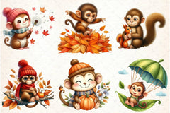 Cute Autumn Monkey Clipart Bundle - CraftNest - Digital Crafting and Art