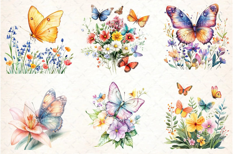Butterfly Flowers Clipart Bundle 99 - CraftNest - Digital Crafting and Art