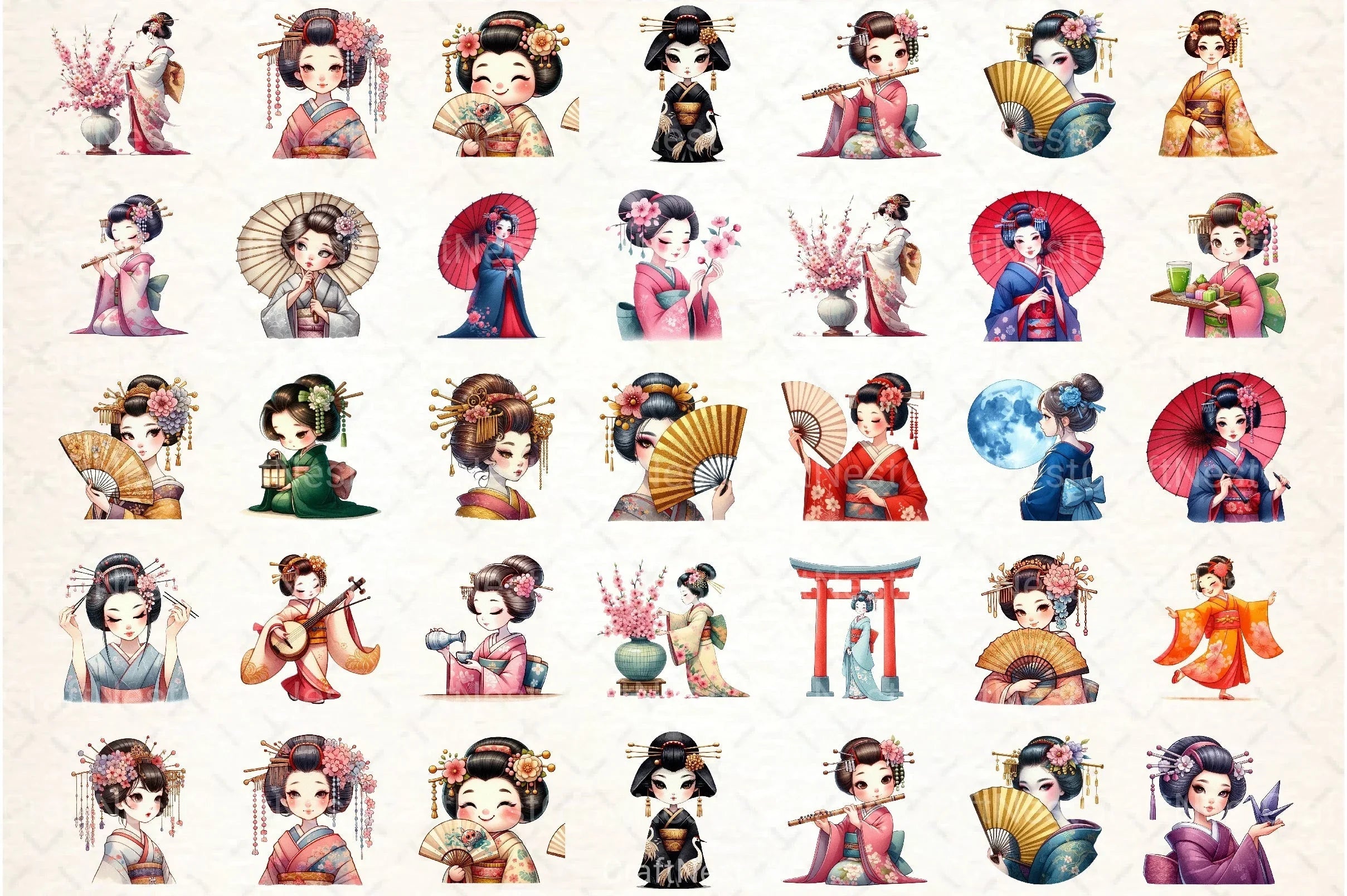 Japanese Geisha Clipart Bundle - CraftNest - Digital Crafting and Art
