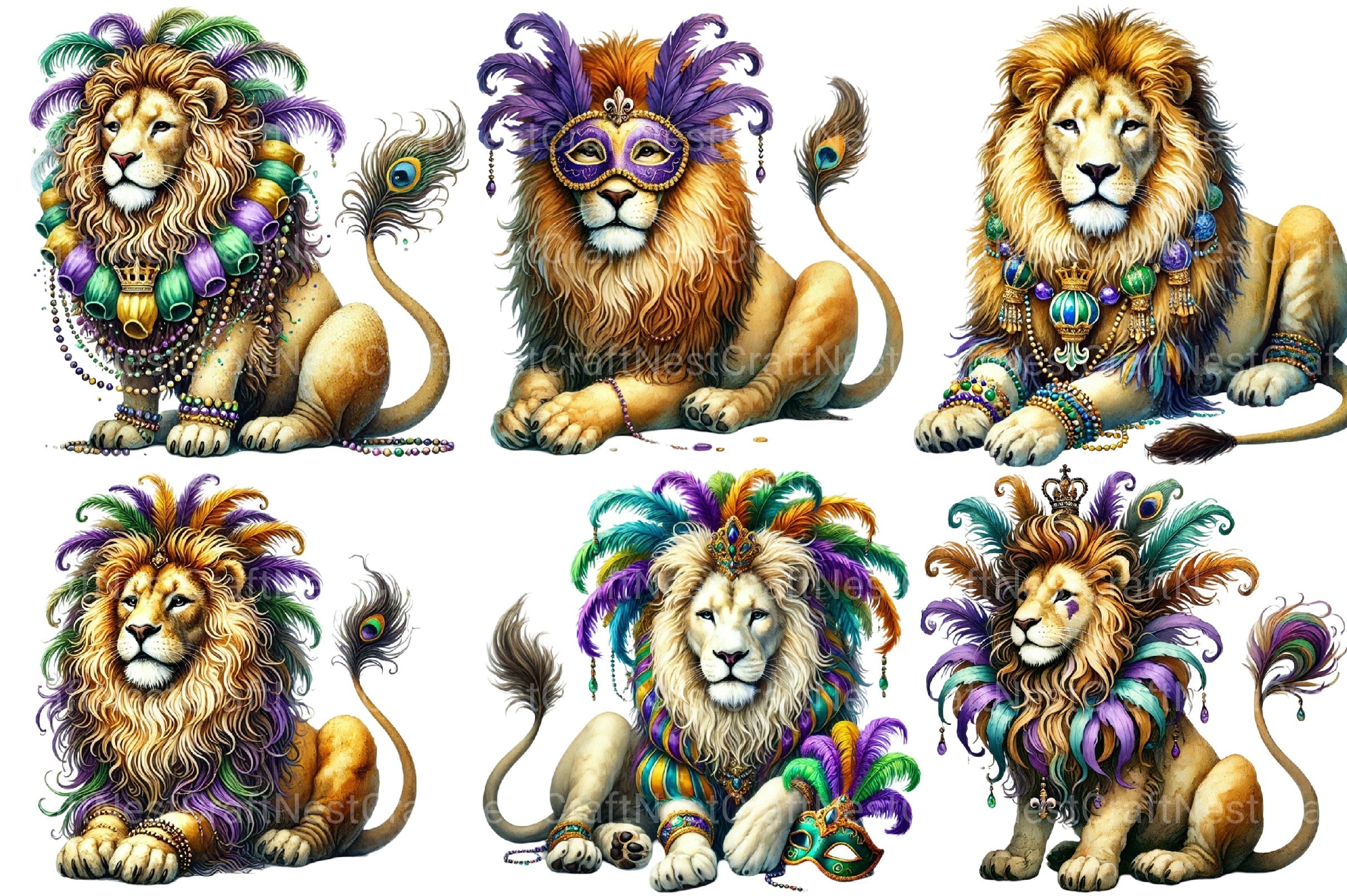 Mardi Gras Lion Clipart Bundle