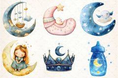 Dreamy Princess Moon Baby Clipart Bundle - CraftNest - Digital Crafting and Art