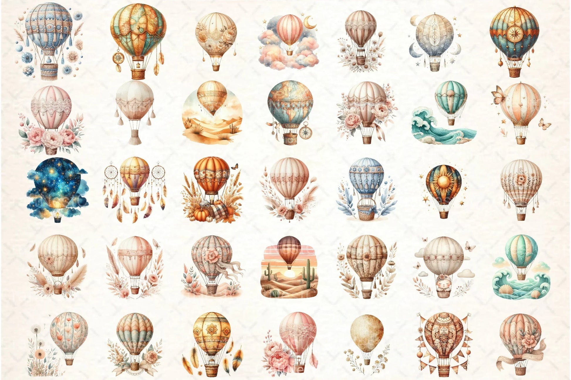 Boho Hot Air Balloons Clipart Bundle - CraftNest - Digital Crafting and Art
