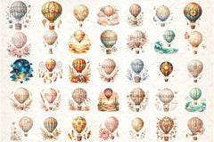 Boho Hot Air Balloons Clipart Bundle - CraftNest - Digital Crafting and Art
