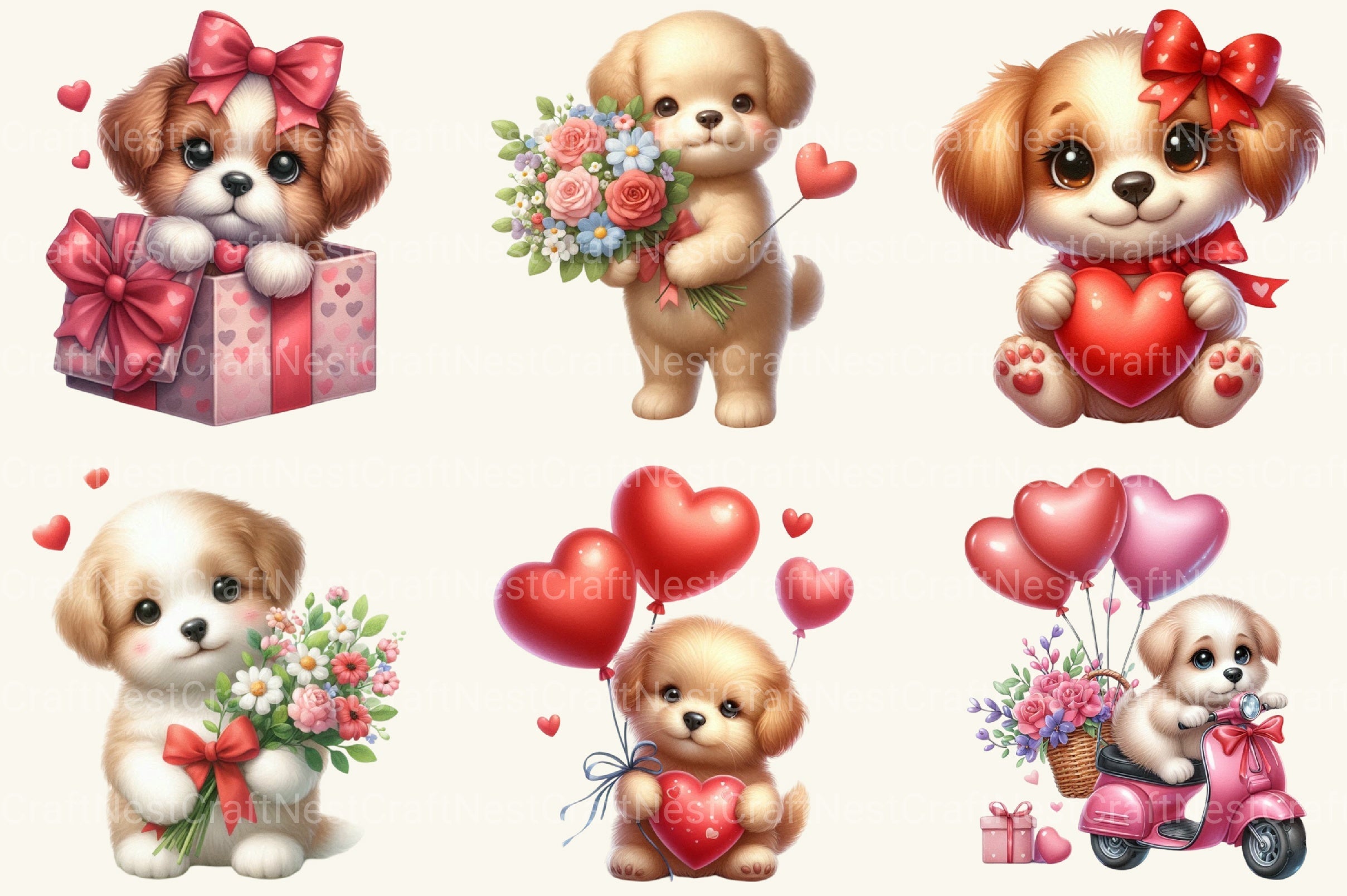 Valentine Puppy Dogs Clipart Bundle