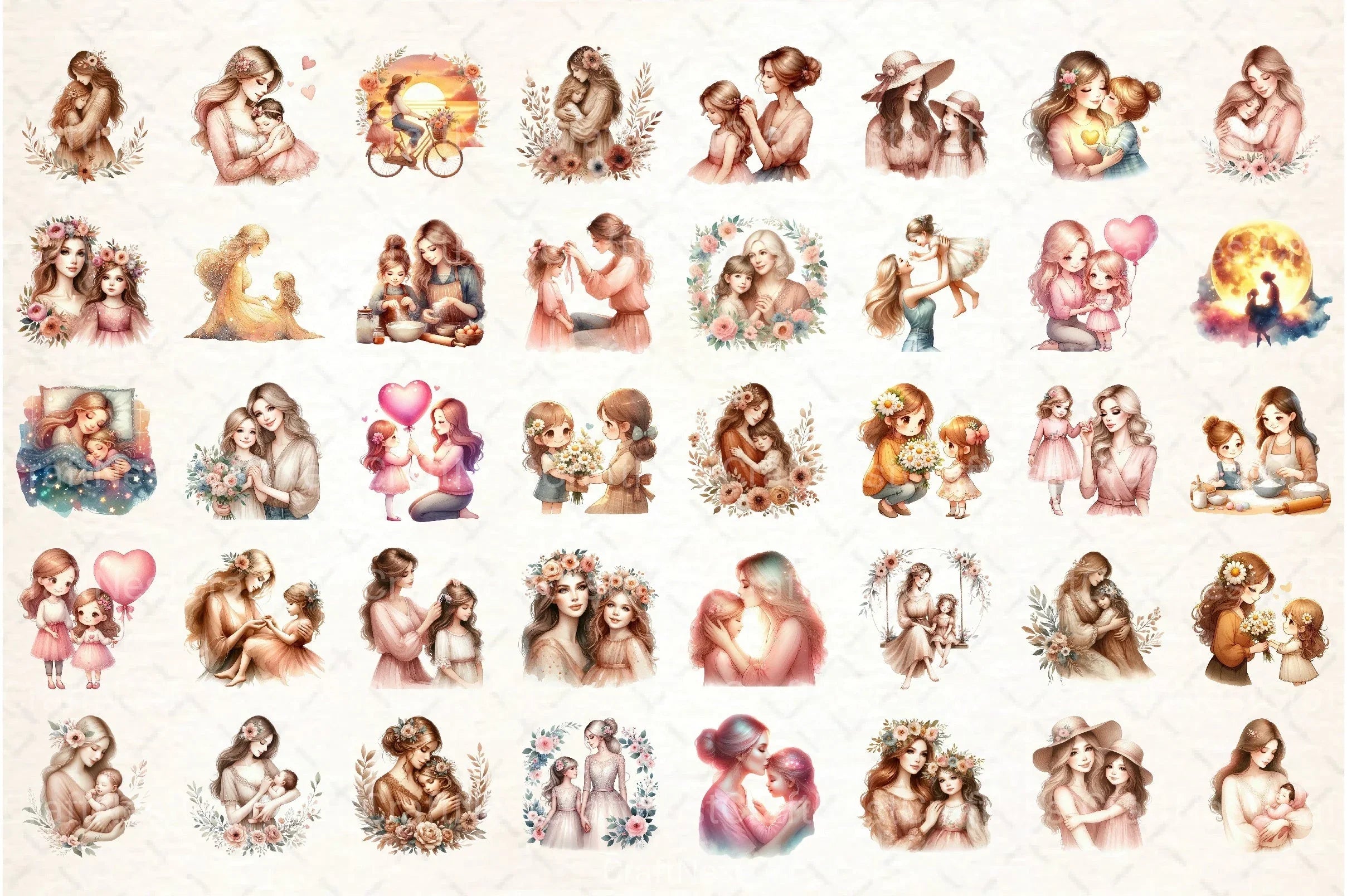 Mother's Day Mum and Daughter Clipart Bundle - CraftNest - Digital Crafting and Art