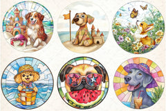 Round Stained Glass Summer Dog Clipart Bundle - CraftNest - Digital Crafting and Art