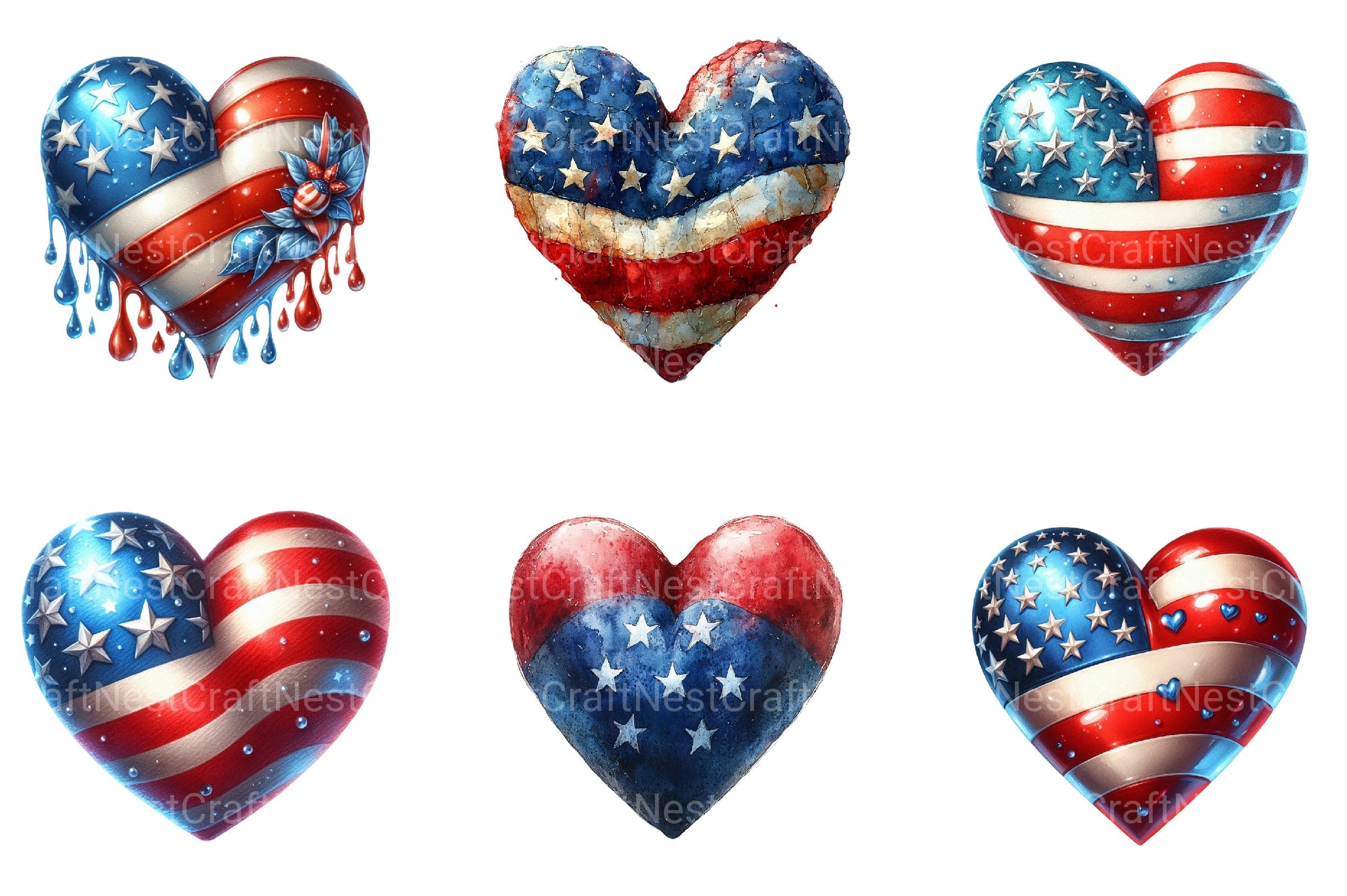 4th Of July Heart Sublimation Clipart Bundle - CraftNest - Digital Crafting and Art