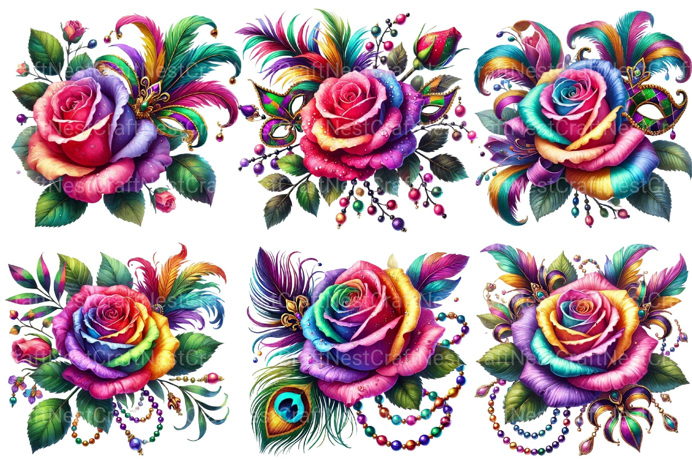 Mardi Gras Rose Clipart Bundle