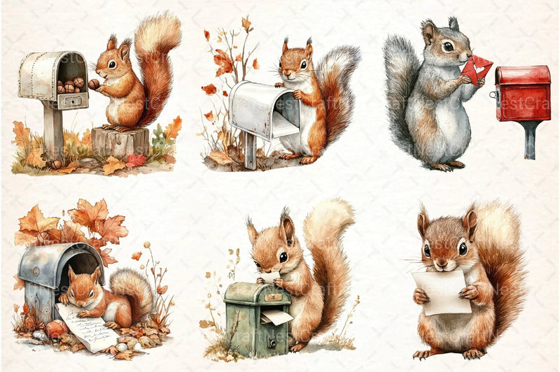 Autumn Squirrel with Mailbox Clipart Bundle 4 - CraftNest - Digital Crafting and Art