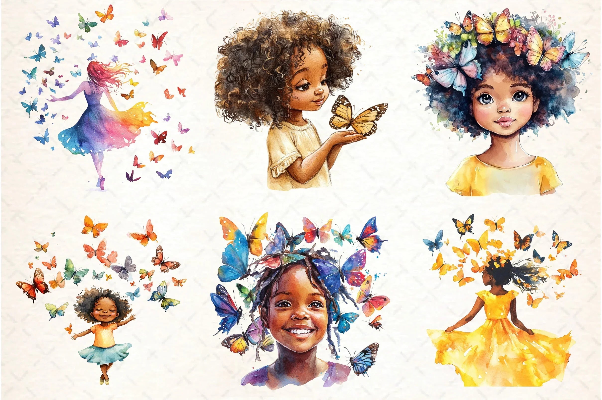 African American Girl with Butterflies Clipart Bundle - CraftNest - Digital Crafting and Art