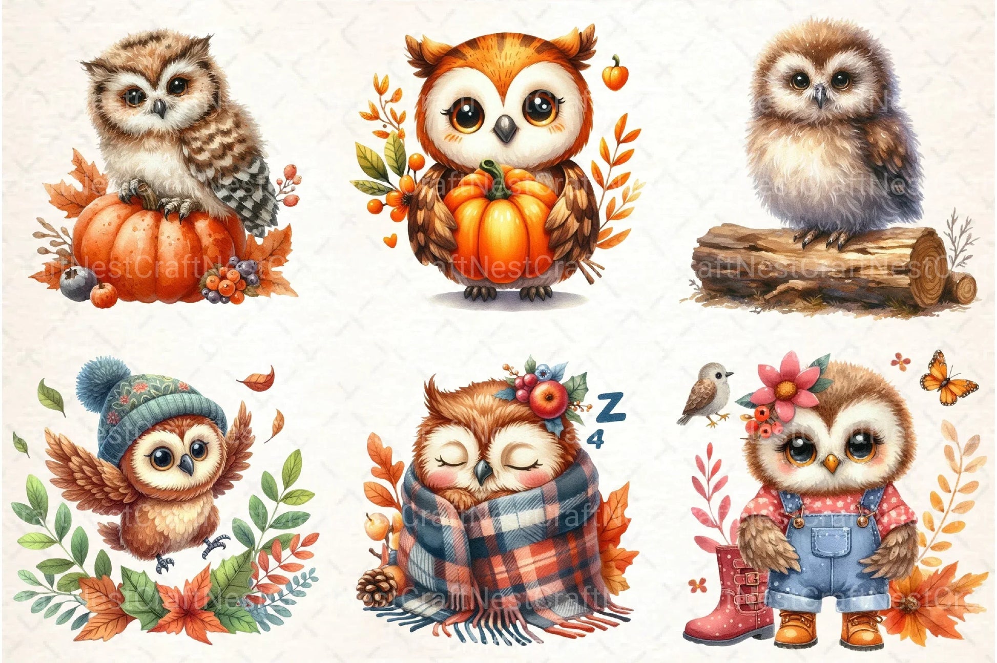 Cute Autumn Owl Clipart Bundle 1 - CraftNest - Digital Crafting and Art