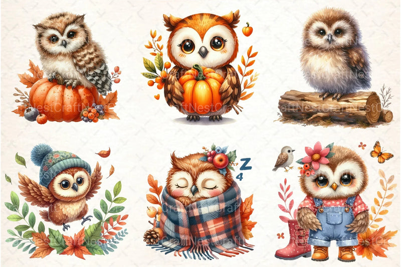 Cute Autumn Owl Clipart Bundle 1 - CraftNest - Digital Crafting and Art