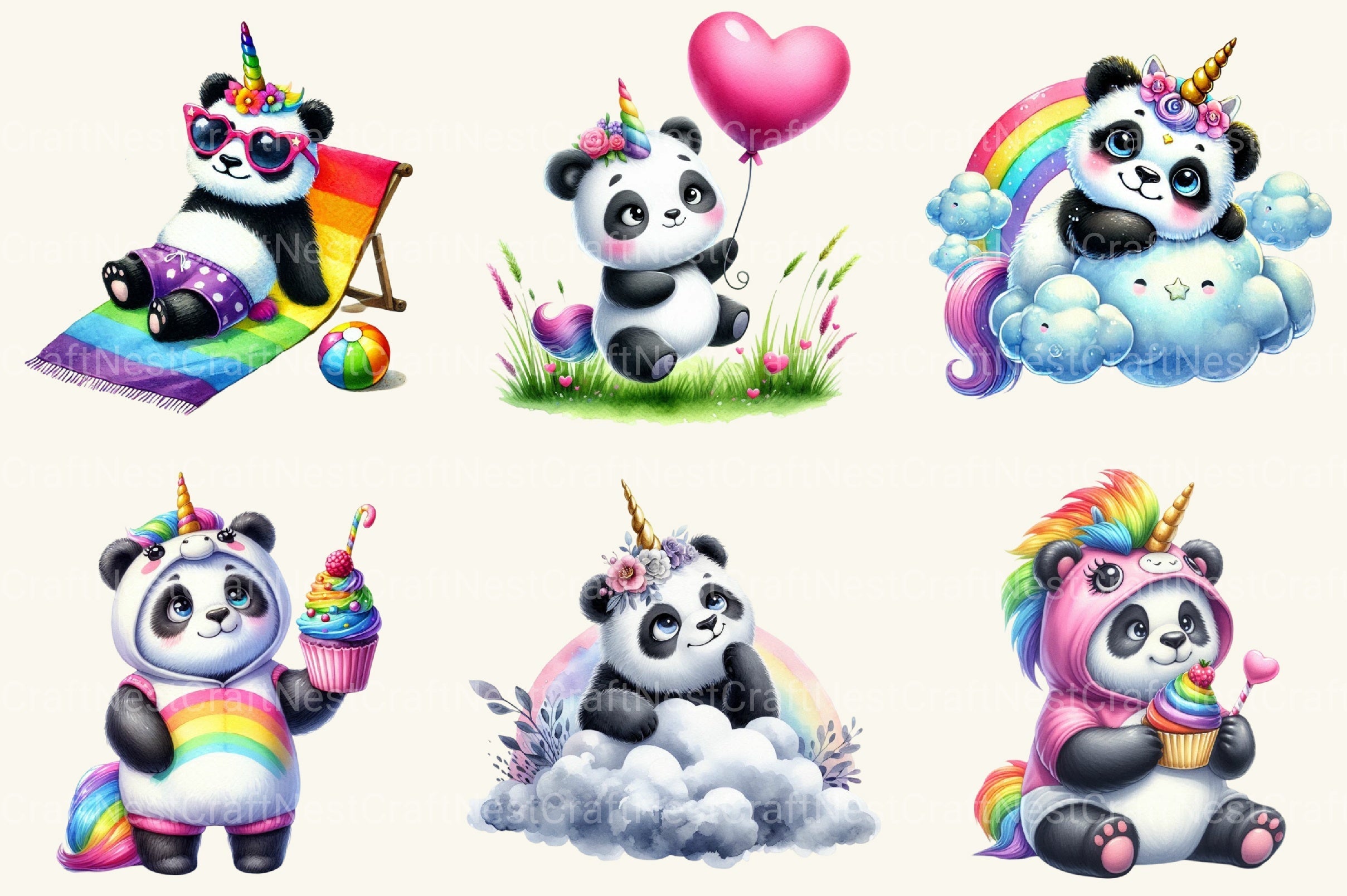 Unicorn Panda Clipart Bundle 1