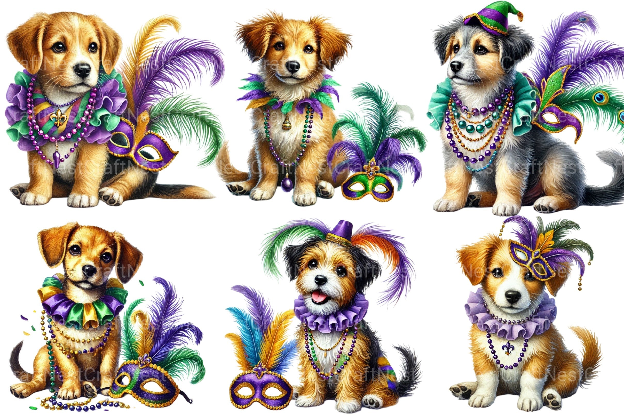 Mardi Gras Dog Clipart Bundle