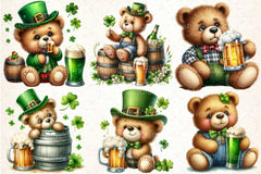 St. Patrick's Day Teddy Bear Drinking Beer Clipart Bundle - CraftNest - Digital Crafting and Art