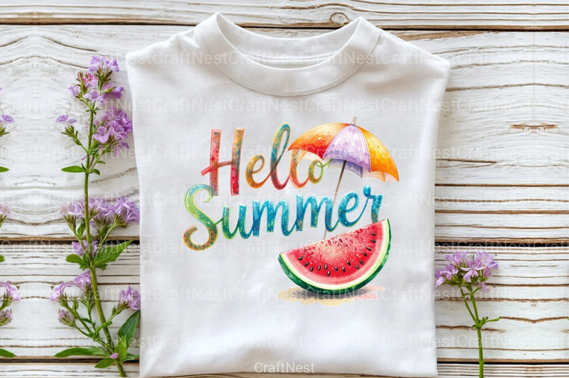 Watercolor Hello Summer Clipart Bundle - CraftNest - Digital Crafting and Art