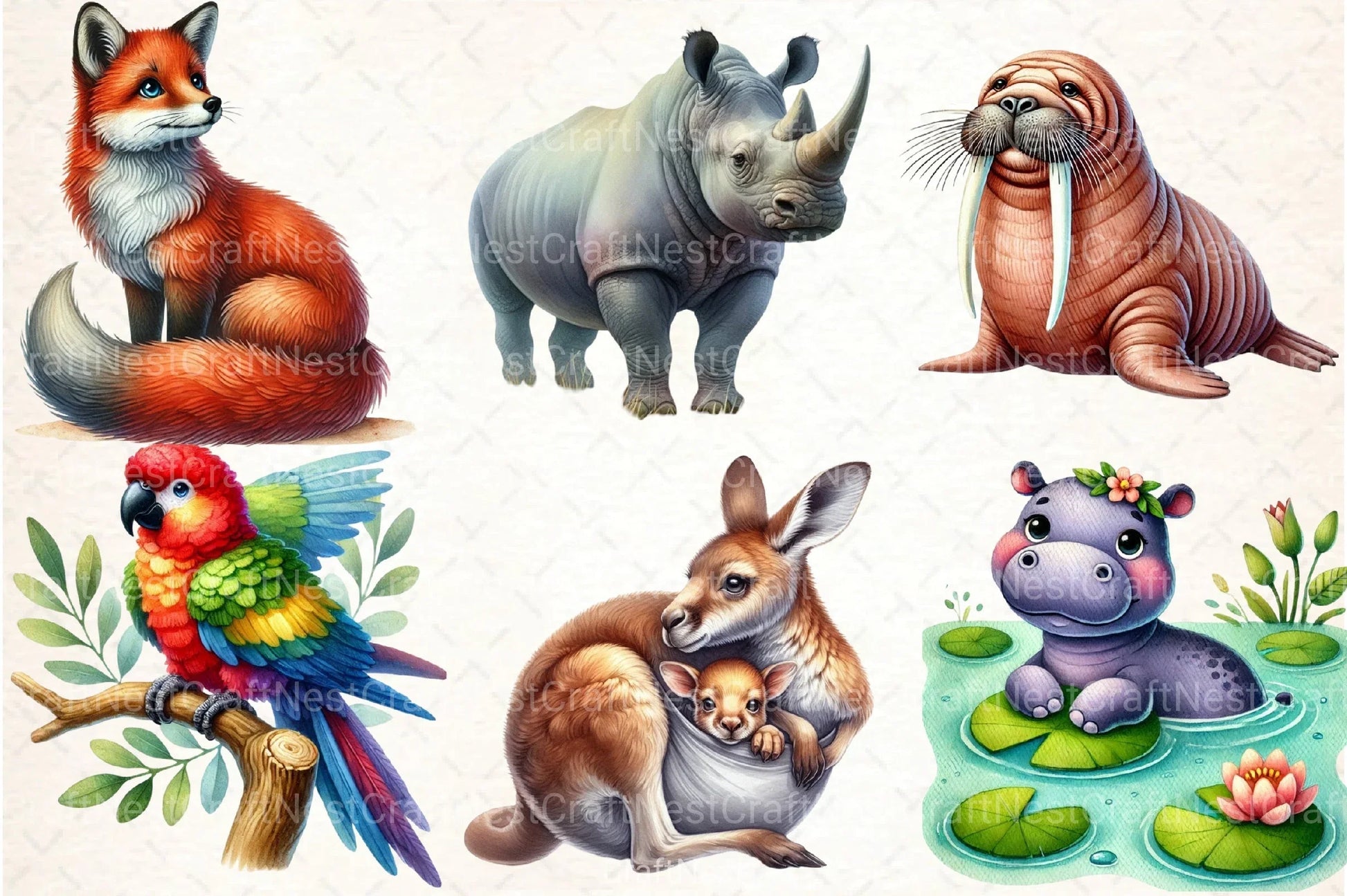 Cute Animals Clipart Bundle 8 - CraftNest - Digital Crafting and Art