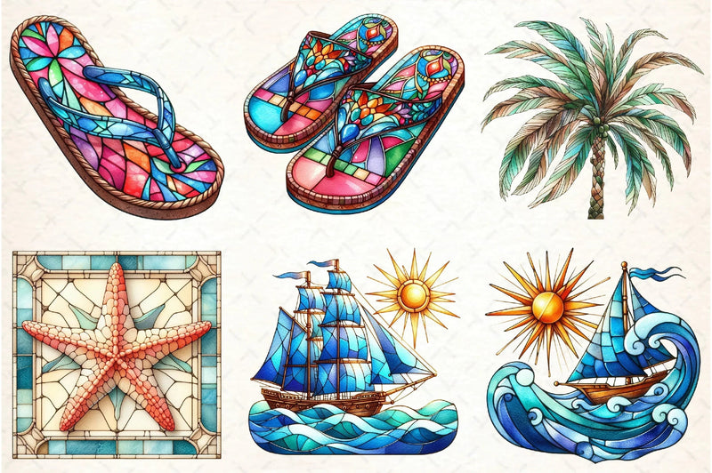 Stained Glass Summer Clipart Bundle - CraftNest - Digital Crafting and Art