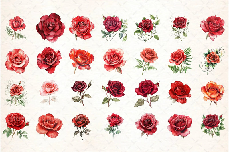 Red Lithograph Roses Clipart Bundle - CraftNest - Digital Crafting and Art