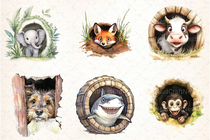 Funny Animals in Hole Clipart Bundle 13 - CraftNest - Digital Crafting and Art