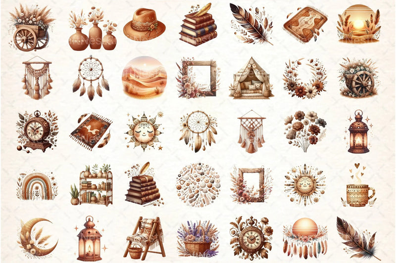 Boho Brown Clipart Bundle - CraftNest - Digital Crafting and Art