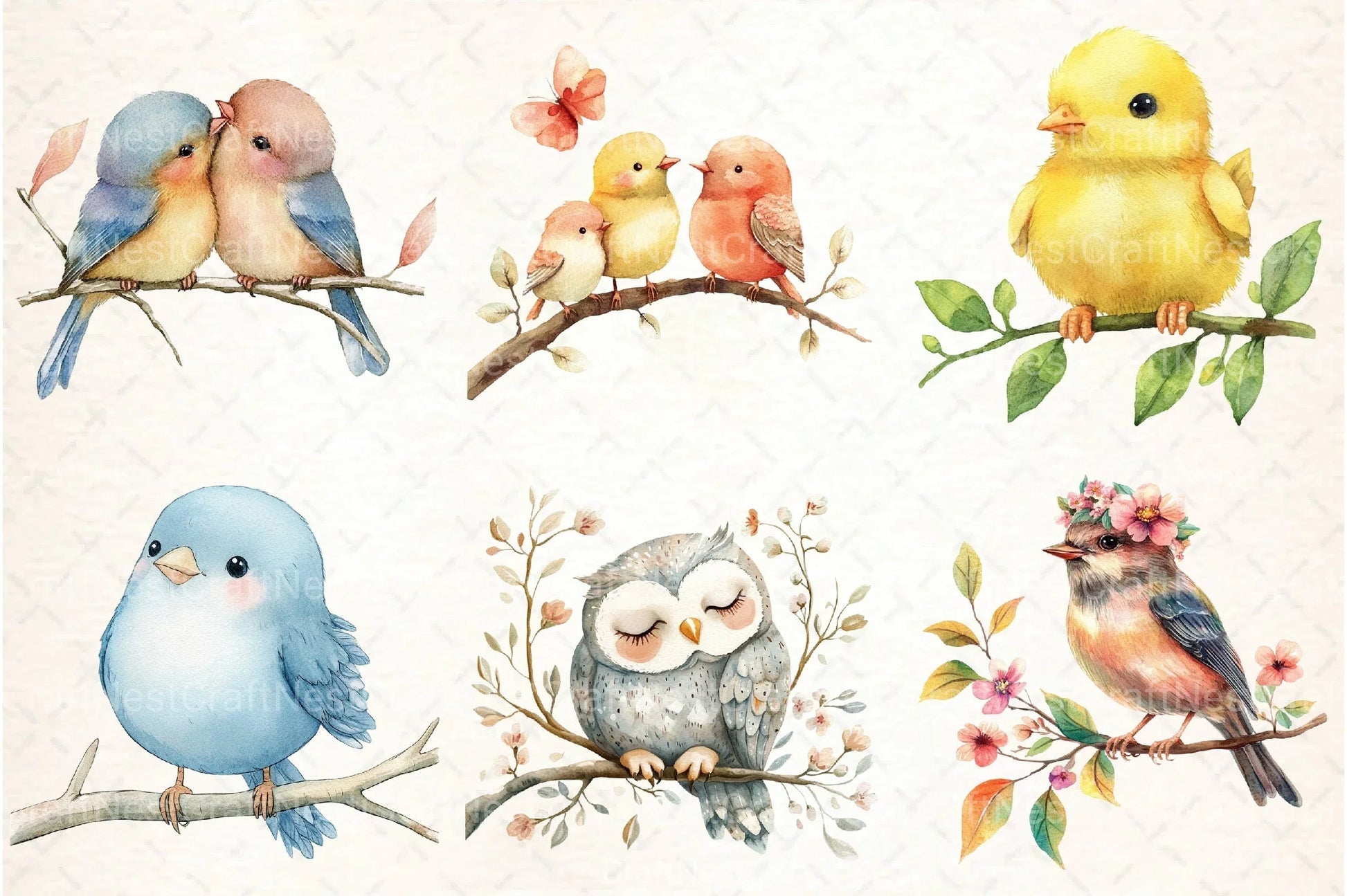 Cute Birds on Branch Clipart Bundle - CraftNest - Digital Crafting and Art