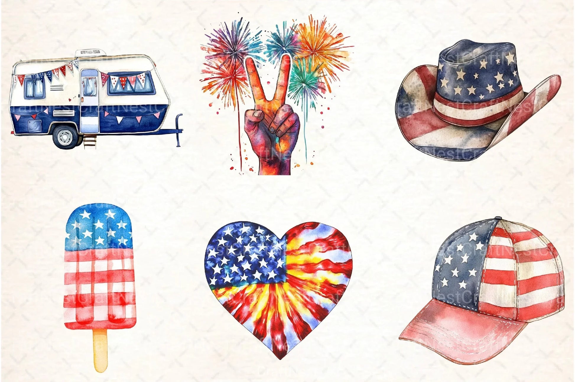 Retro 4th of July Clipart Bundle 13 - CraftNest - Digital Crafting and Art