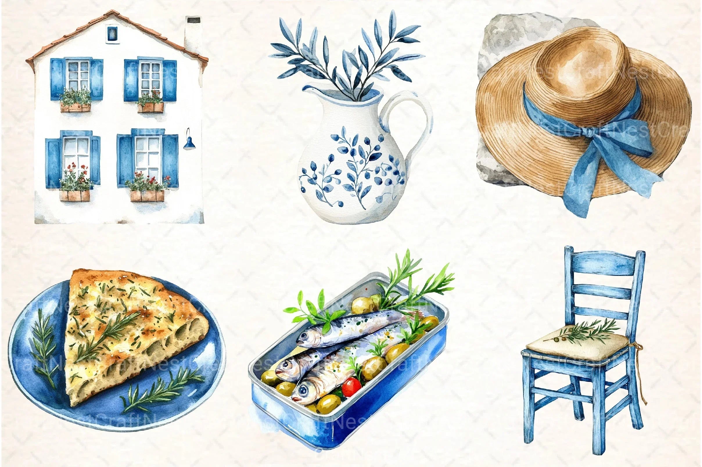Blue Summer Mediterranean Clipart Bundle 2 - CraftNest - Digital Crafting and Art