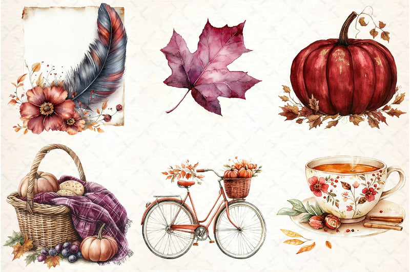 Burgundy Autumn Clipart Bundle - CraftNest - Digital Crafting and Art