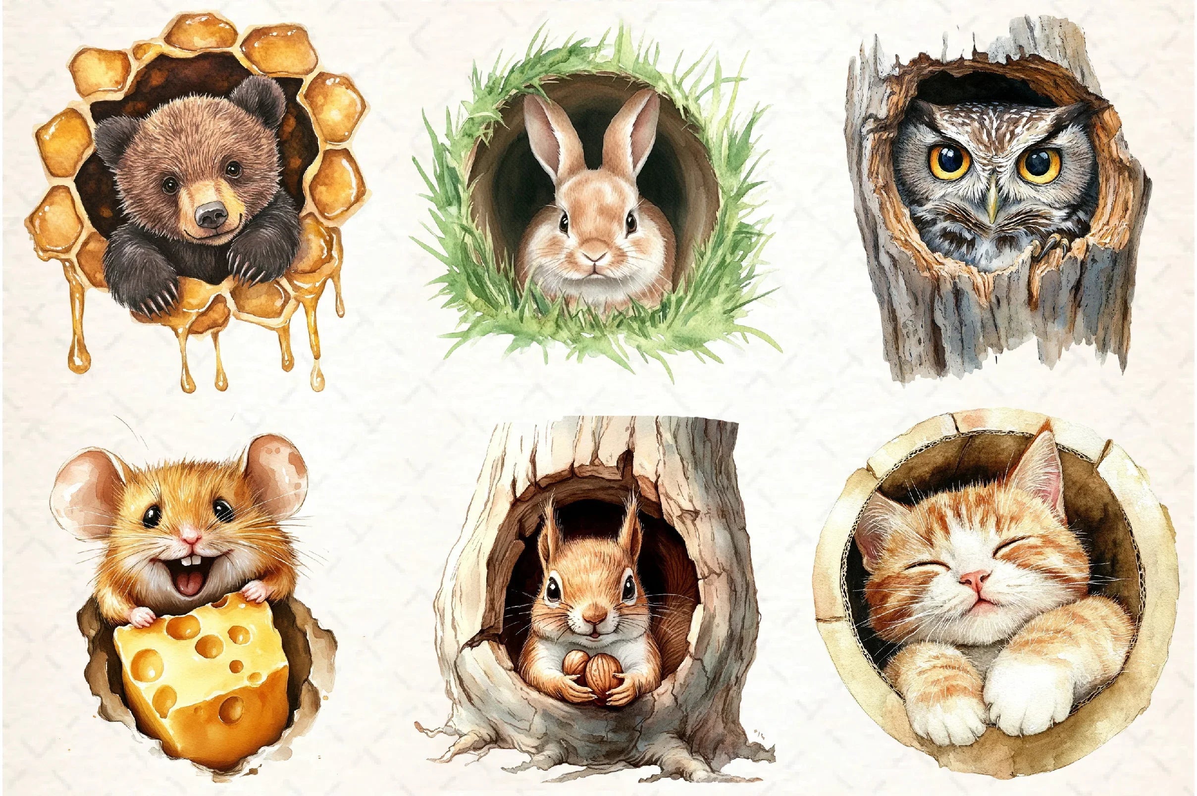 Funny Animals in Hole Clipart Bundle - CraftNest - Digital Crafting and Art