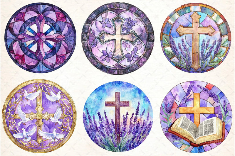 Lavender Blessing & Cross Stained Glass Clipart Bundle - CraftNest - Digital Crafting and Art