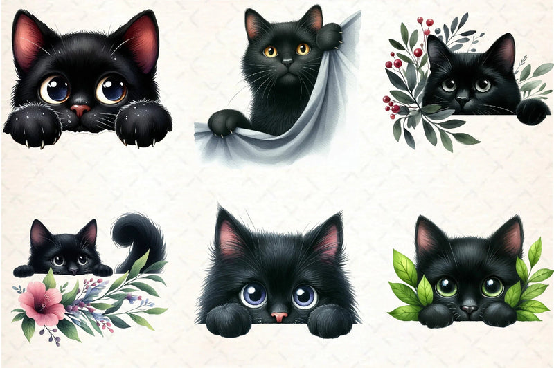 Peeking Black Cat Clipart Bundle - CraftNest - Digital Crafting and Art