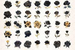Black and Gold Rose Clipart Bundle - CraftNest - Digital Crafting and Art