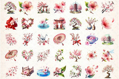 Japanese Cherry Blossom Clipart Bundle - CraftNest - Digital Crafting and Art