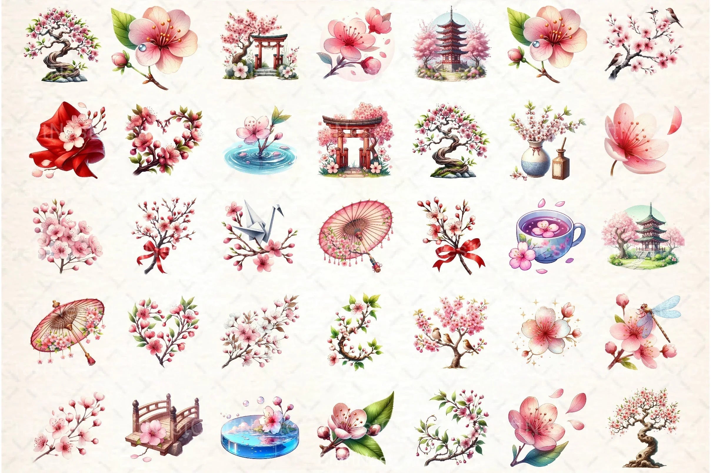 Japanese Cherry Blossom Clipart Bundle - CraftNest - Digital Crafting and Art