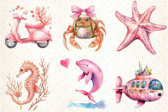 Pink Sea Adventure Clipart Bundle - CraftNest - Digital Crafting and Art